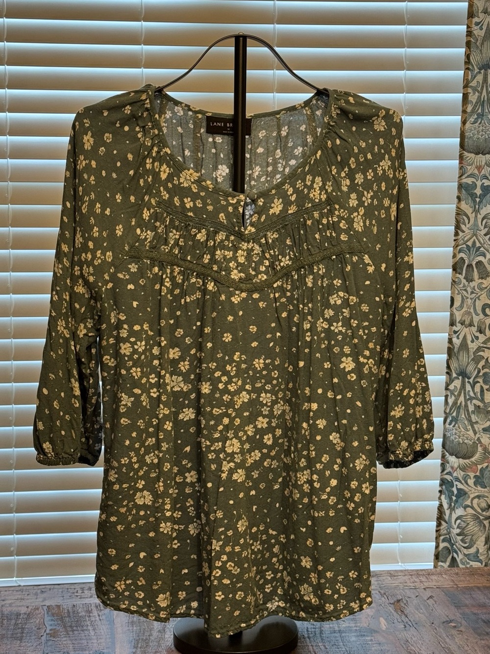 Lane Bryant Sage Green Floral Peasant Blouse 12